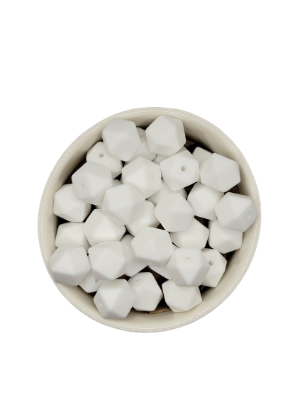 White Hexagon Silicone Beads