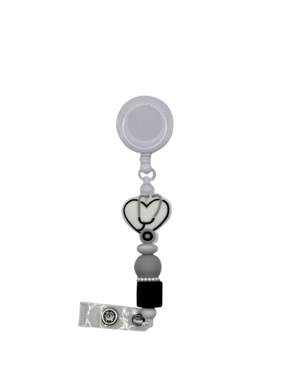 White Heart Stethoscope Badge Reel