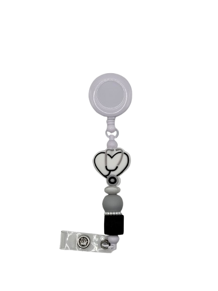 White Heart Stethoscope Badge Reel