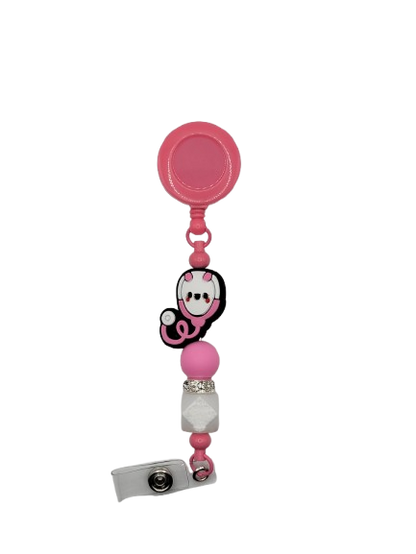 Cute Pink Stethoscope Badge Reel
