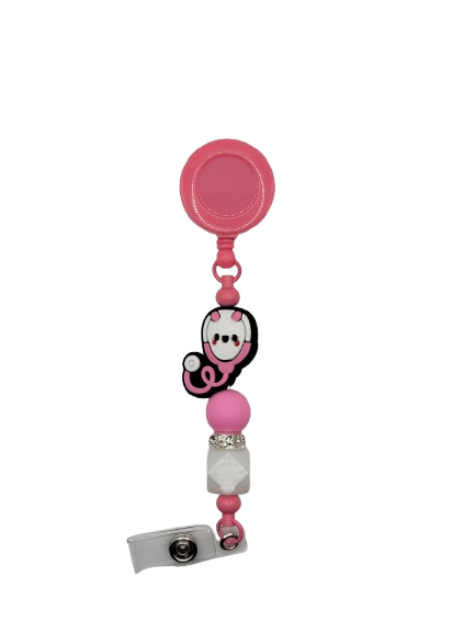 Cute Pink Stethoscope Badge Reel