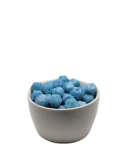 Pearl Blue Hexagon Silicone Beads