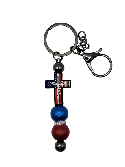 Red white and blue Jesus keychain