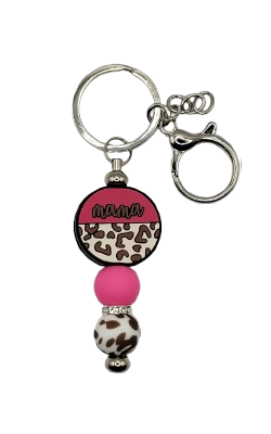Pink Leopard Print Mama Keychain