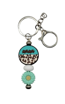 Teal Leopard Print Mama Keychain